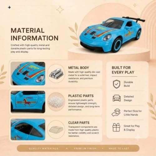 Image of 1:64 Scale Blue Die Cast Metal Sports Car Model Toy Premium Collectible Miniature Replica with Realistic Detailing, Smooth Free Rolling Wheels for Display, Collection and Gift