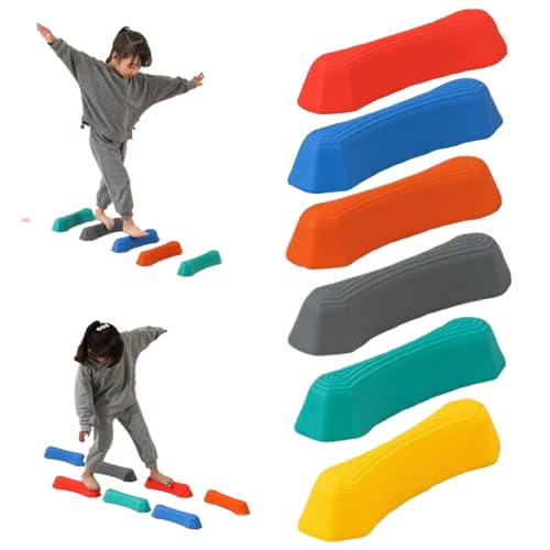 Hbbgdiy Stepping Stones for Kids 6Pcs/Set Rainbow Sensory Balancing Stones Non-slip Kids Balance Beam Stackable Obstacle Course for Playground, Enhance Physical CoordinationStepping for Kid