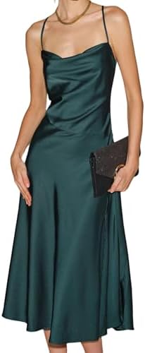 RIHOAS Summer Satin Midi Dresses for Women Elegant Cowl Neck Silk...