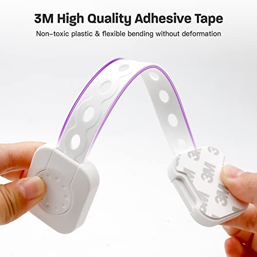 Serrature per credenze per bambini, regolabili con sistema di chiusura a doppia chiusura adesiva aggiornata, per armadi, cassetti, armadi, frigorifero, frigorifero, cestino (6 pezzi, bianco) - Image 5