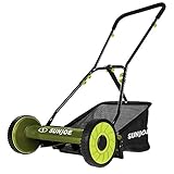 Sun Joe Lawn Mower, 16 Inch Manual Reel Push Behind Machine, Outdoor Equipment with Removable Grass Catcher and Adjustable Cutting Height