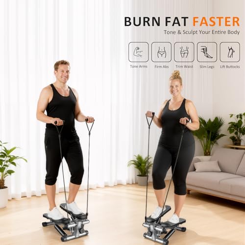 Image of Stair Stepper with Resistance Bands for Home Exercise, Mini Stepper Machine for Indoor Fitness, Portable Home Gym Stepper for Full Body Workout, 300LBS Capacity