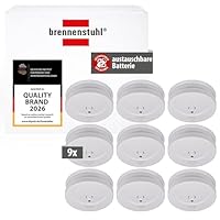 Brennenstuhl Rauchmelder Set, 9X RM C 9010 mit austauschbarer Batterie (geprüft nach EN 14604, durchdringendes Alarmsignal) weiß