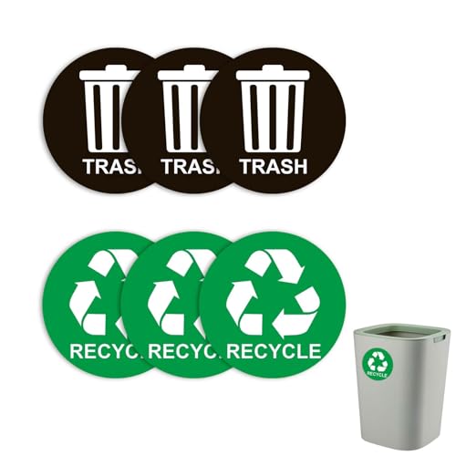6 calcomanías de reciclaje para contenedores de 5 pulgadas, calcomanías de reciclaje autoadhesivas, calcomanías impermeables para basura general en interiores y exteriores