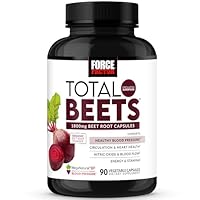 Force Factor Total Beets Blood Pressure Support Beet Root Capsules, 1800mg Organic Beet Root Powder Beet Supplement with Hawthorn Berry to Support Circulation and Blood Flow, 90 Vegetable Capsules