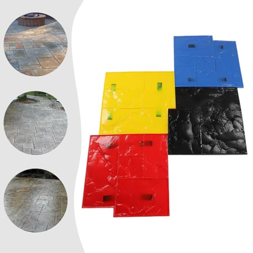 Set di 4 tappetini per timbri in cemento, 61 x 61 cm, in poliuretano, con manici, guanti, texture in pietra senza cuciture, per imprimere pareti e pavimenti in cemento