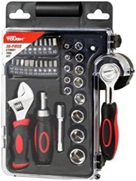 38-Piece Stubby Tool Set with Adjustable Wrench, Ratcheting Screwdriver, Sockets and Storage Case