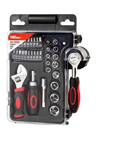 Hyper Tough 38-Piece Stubby Tool Set with Adjustable Wrench, Ratcheting Screwdriver, Sockets and Storage Case