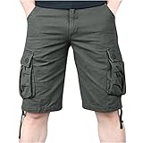 Muscularfit Mesh Shorts Mens Work Cargo Shorts 7 Inch Inseam Elastic Waist Linen Shorts with Pockets Standard and Big & Tall Summer Short Army Green M