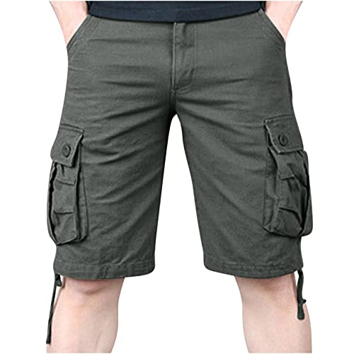 Muscularfit Mesh Shorts Mens Work Cargo Shorts 7 Inch Inseam Elastic Waist Linen Shorts with Pockets Standard and Big & Tall Summer Short Army Green M