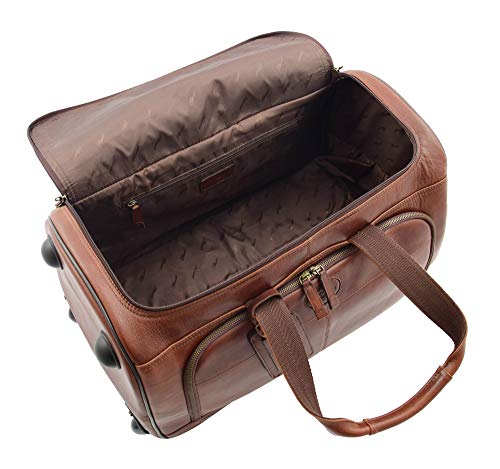 Sac weekend en cuir véritable à roues marron chic
