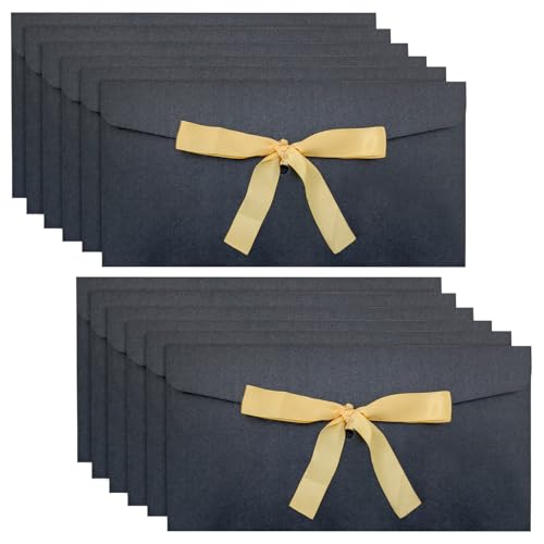 Image of Envelopes for Cash Gifts, 12 Pack Kraft Paper with Ribbon, 22x11CM(Black)