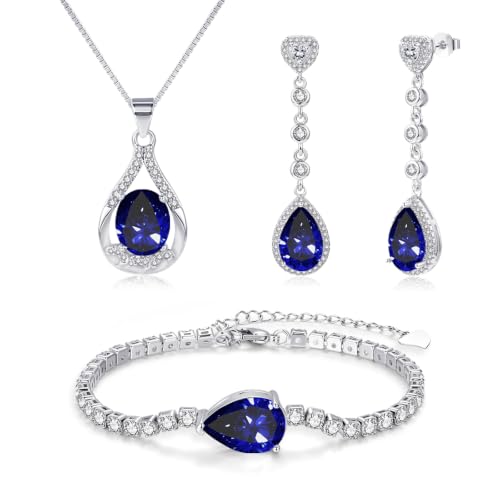 Image of Zecimi Wedding Jewellery for Women, Sapphire Zirkonia Silver Jewelry Set