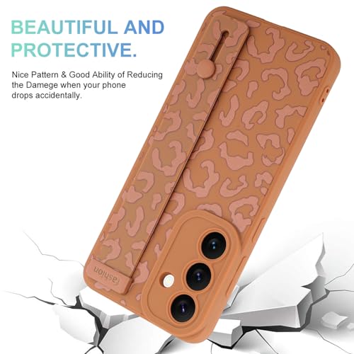 Image of Compatible with Samsung Galaxy S25 Case with Strap Wrist Brown | Cheetah Print Shockproof Soft TPU Protective Cover for Women Girls, Slim Anti Scratch Case 6.2 Inch, Brown