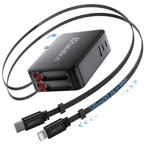 Image of 65W for MacBook Pro Charger,5-in-1 Retractable Wall Charger Plug for iPhone