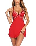ADOME Negligee Damen Sexy Nachtwäsche Sleepwear Nachthemd Spitze Nachtkleid Lingerie Babydoll Dessous Unterwäsche Reizwäsche BH mit String(S-XXL) (M, Rot)