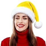 LKQBBSZ Santa Hat for Women, Adults Unisex Velvet Comfort Xmas Hat Extra Plush for Christmas New Year Festive Holiday Party (Yellow)