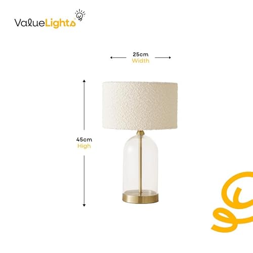 ValueLights | Glass and Gold Metal Table Lamp with a Cream Boucle Lampshade | Table Lamps, Home Décor & Improvement Essential | Includes 4W LED Bulb [3000K Warm White] - Image 3