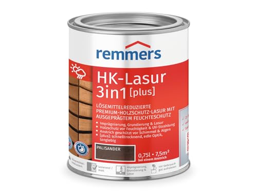 Remmers HK-Lasur 3in1 [plus] palisander, matt, 0,75 Liter, Holzlasur, Premium Holzlasur außen, 3fach Holzschutz mit Imprägnierung + Grundierung + Lasur