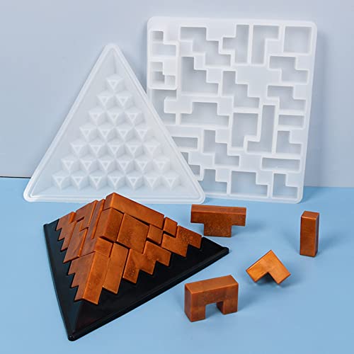 Xidmold 2Pcs Pyramid Resin Puzzle Molds, Puzzle Silicone Mold For Epoxy Resin Casting, Silicone Mold For Diy Crafts #TOP2