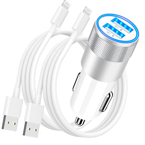 [Apple MFi Certified] iPhone Car Charger Fast Charging, Rombica 4.8A Dual USB Smart Power Cigarette Lighter USB Car Charger Adapter+2Pack Lightning Cable for iPhone 14 13 12 11 Pro/XS Max/XR/SE/X/iPad