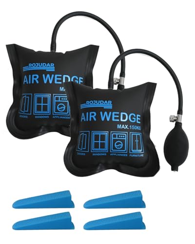 ROJUDAR 2Pack Air Wedge Bags with 4 Plastic Wedges, Air Bags Air Wedge Pump Kits for Cabinet Door Window Installation and Heavy Objects Tasks, Load-bearing 330 lbs/150kg