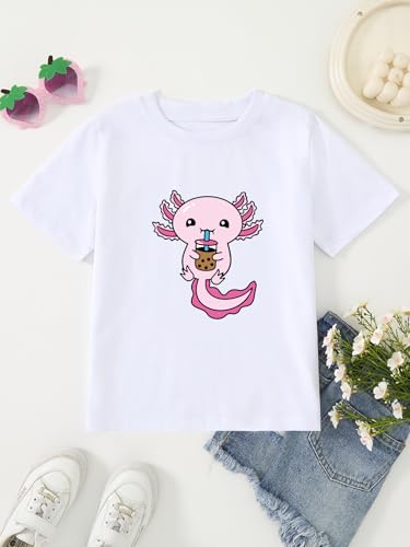 Girl's Cute Anime Axolotl Boba Tea Graphic T-Shirt2