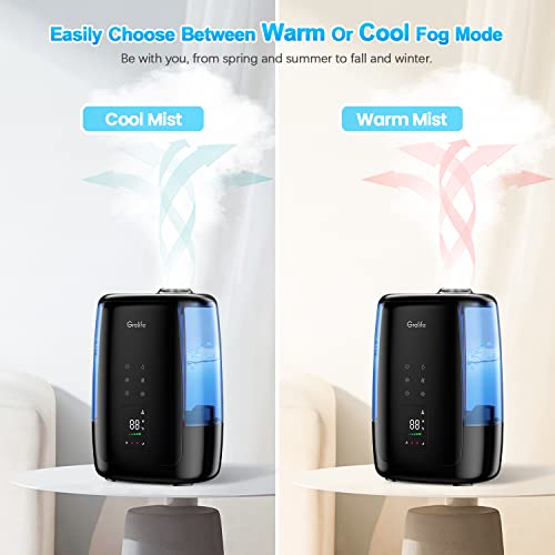 Humidifiers For Bedroom,Grelife 5L Ultrasonic Warm And Cool Mist Top Fill Air Vaporizer,Auto Shut-Off,Easy To Clean&Quiet Sleep Mode,Automatic Smart Diffuser For Large Room,Baby Nursery,Plant #TOP1