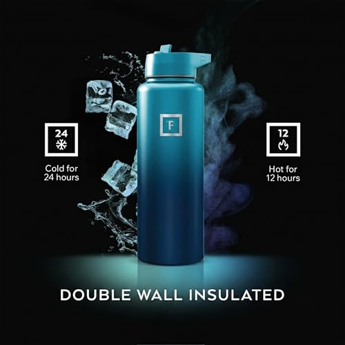 Image of IRON FLASK 40 oz Wide Mouth Water Bottle with Straw | Insulated Stainless Steel Sports Water Bottle with Leakproof Straw Lid - BPA Free, Cold 24 Hrs, Sweat Free (Dark Night)