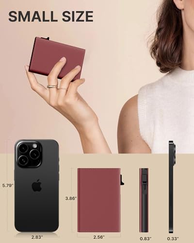 Image of typecase Womens Wallet Card Holder: Pop Up Card Case, Genuine Leather, RFID Blocking, Slim, Minimalist, Thin, Small Size - 9-14 Card Capacity, ID Window, Cash Pocket (Merlot Red)
