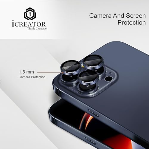 Image of I Creator Camera Lens Protector Iphone 15 Pro Max /Pro, Individual Ring Protector Titanium Metal Shatterproof Scratch Resistant, Blue