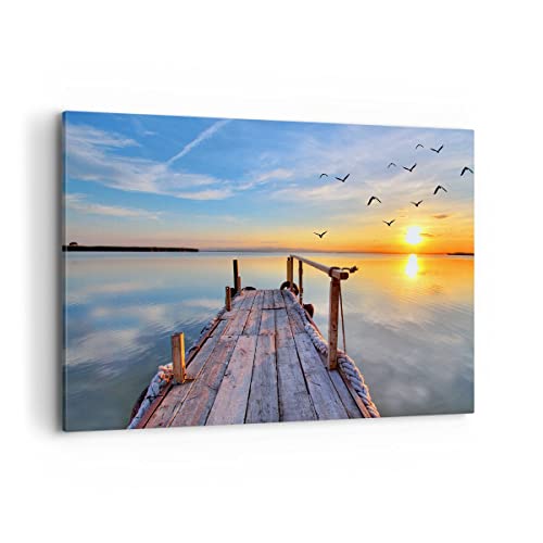 Cuadros Decoracion Salon Lago naturaleza puente pájaros Lienzos decorativos 120x80cm Cuadro Sobre Lienzo Moderno Dormitorio Cuadros Pared Imágenes Wall Art Prints Decor Grande XXL AA120x80-2402