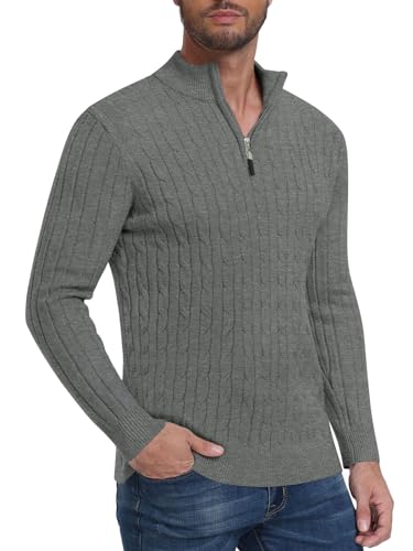 Men's Quarter Zip Sweater Slim Fit Thick Mock Neck Pullover Casual Polo Sweaters2