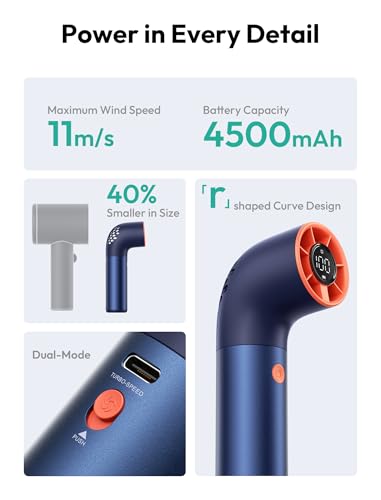 Image of Aecooly Portable Handheld Fan, Powerful Turbo Mini Fan, 19000 RPM High Speed Aero Ultra, 15H Max Cooling Time, 7 Speeds Aluminum Case, Pocket Rechargeable Personal Small Travel GIfts for Women -Blue