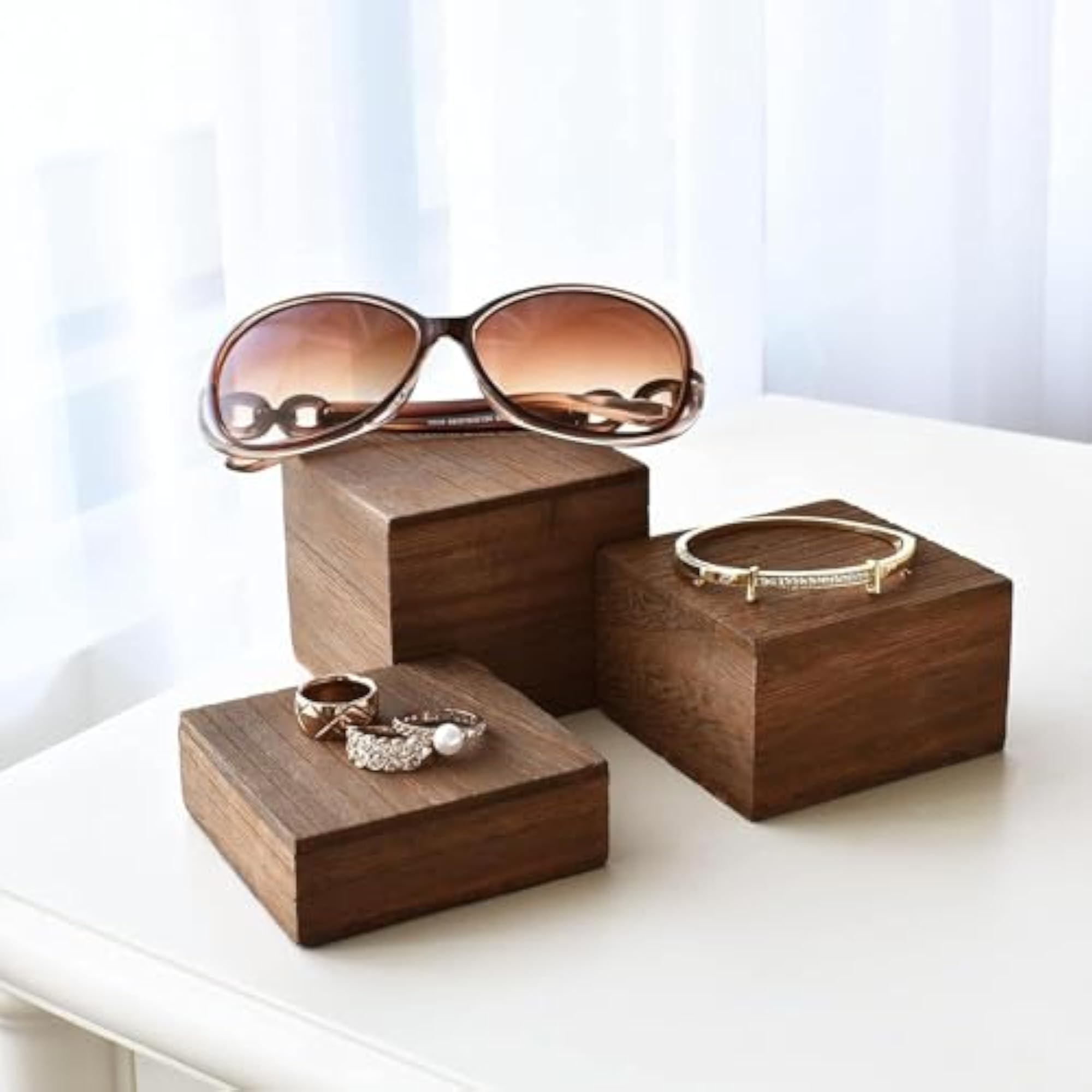 Personalized Wooden Display Risers Set for Accessories