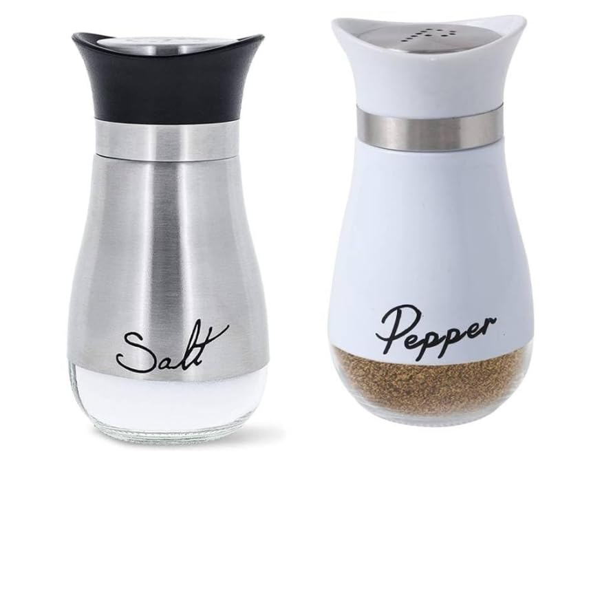 Image of Salt & Pepper Shaker Set, Refillable Dual Color Stainless Steel Spice Shakers Container Bottle for Home Kitchen, Restaurant, Picnic (Silver & White - D)