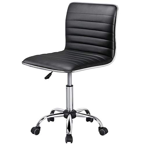 Topeakmart Mid Back Task Chair Low Back Leather Swivel Office/Computer/Desk Chair Retro Armless Ribbed With Wheels Black #TOP3