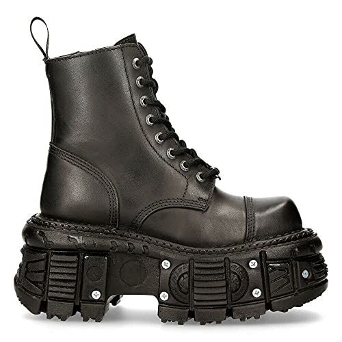 New Rock Men's TANK083-C1 Real Leather Combat Black Platform Biker Military Shoe Boots3