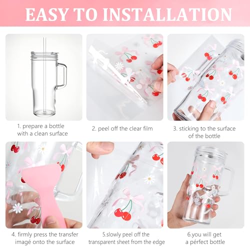 Image of Birity 24oz Glass Tumbler with Handle, 2 Pack Pink Bow Cups with Lids, Straws & Decor Stickers, Reusable Iced Coffee Cup for Boba Tea, Smoothies, Juice, Christmas Holiday Gift for Women