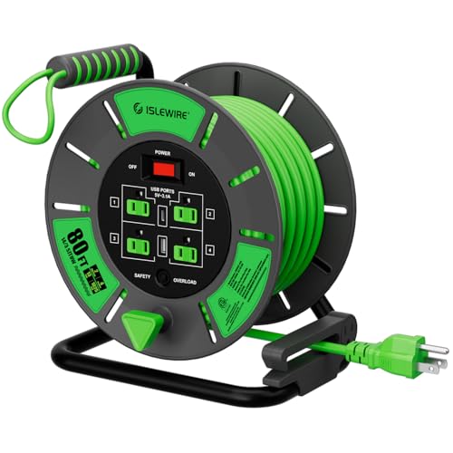 Retractable 80FT Extension Cord Reel with USB Ports