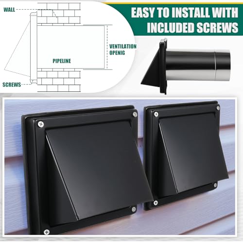 Image of Gisafai 4 inch Outside Dryer Vent Cover for Exterior Walls Exhaust Vent Cap with Removable Extension Pipe Stainless Steel Hood Cushioned Non Return Flap with Sealing Gasket Grille Screen