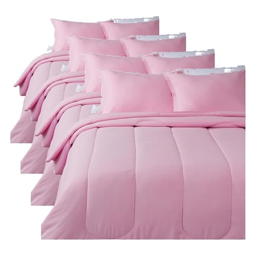 Image of Amazon Basics Comforter Set, Full /Queen, Light Pink | Microfiber | Solid | 3 Piece, Pack of 4