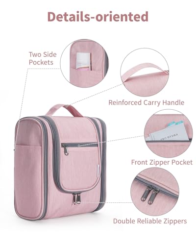Image of Hanging Travel Toiletry Bag Cosmetic Make up Organizer for Women and Men (Medium, Pink)