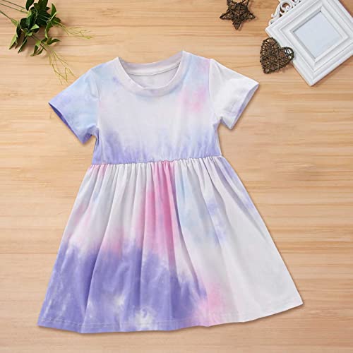 Girls Colorful Tie-Dye Dress Summer Cute Vacation Beach Sundresses Causal Short Sleeve Flowy A-Line Dresses3