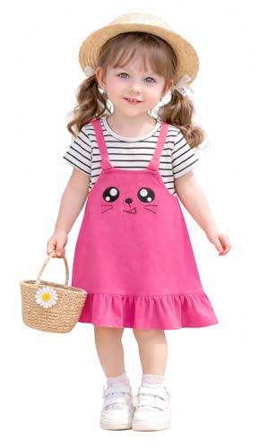 Image of Bold N Elegant Multicolor Stripe Cartoon Face Summer Tunic Pinafore Pinny Midi Dress Frock for Infant Toddler Baby Girls