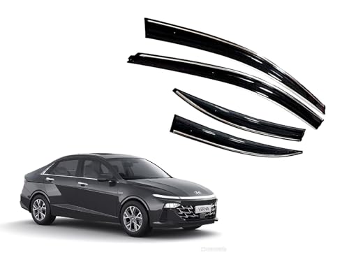 Image of CAR SAAZ Chrome Line Door Visor for Verna (2023-Present)(Set of 4Pcs) | Rain Guard | Wind Deflector