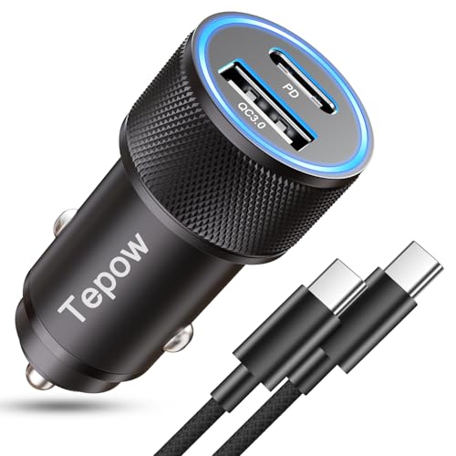 Chargeur Allume Cigare USB C Rapide 60W, Chargeur de Batterie Voiture PD+QC3.0 Double Prise Allume Cigare 12V USB Rapide, Chargeur Telephone Voiture avec Cable...
