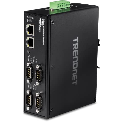 Image of TRENDnet 4-Port Fast Ethernet Industrial Modbus Gateway, 4 x Serial DB-9 Ports, 2 x Fast Ethernet Ports, Up to 100m (328 ft), IP30 Rated Housing, Extreme Temperature Protection, Black, TI-M42