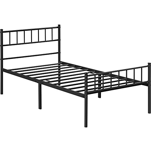 Yaheetech 90 x 190 cm Cama Individual Doble de Metal para Adultos Gran Espacio Moderna Negro