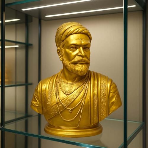 Image of Resin Chhatrapati Shivaji Maharaj Statue Perfect for Home Decor /Office Decorative /Shivaji Maharaj Figurine for Table Top Decoration /Antique Gift Ideas /Car Dashboard Decor-Pack of 1(Golden)